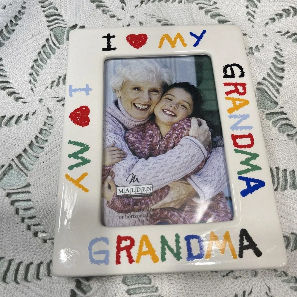 90s Vintage I Love My Grandma Ceramic Picture Frame 4x6 Photo Colorful Malden